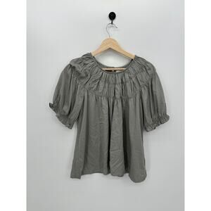 Bohme Womens Green Peasant Top Size M NWT Smocked Boho Cottagcore Earthy